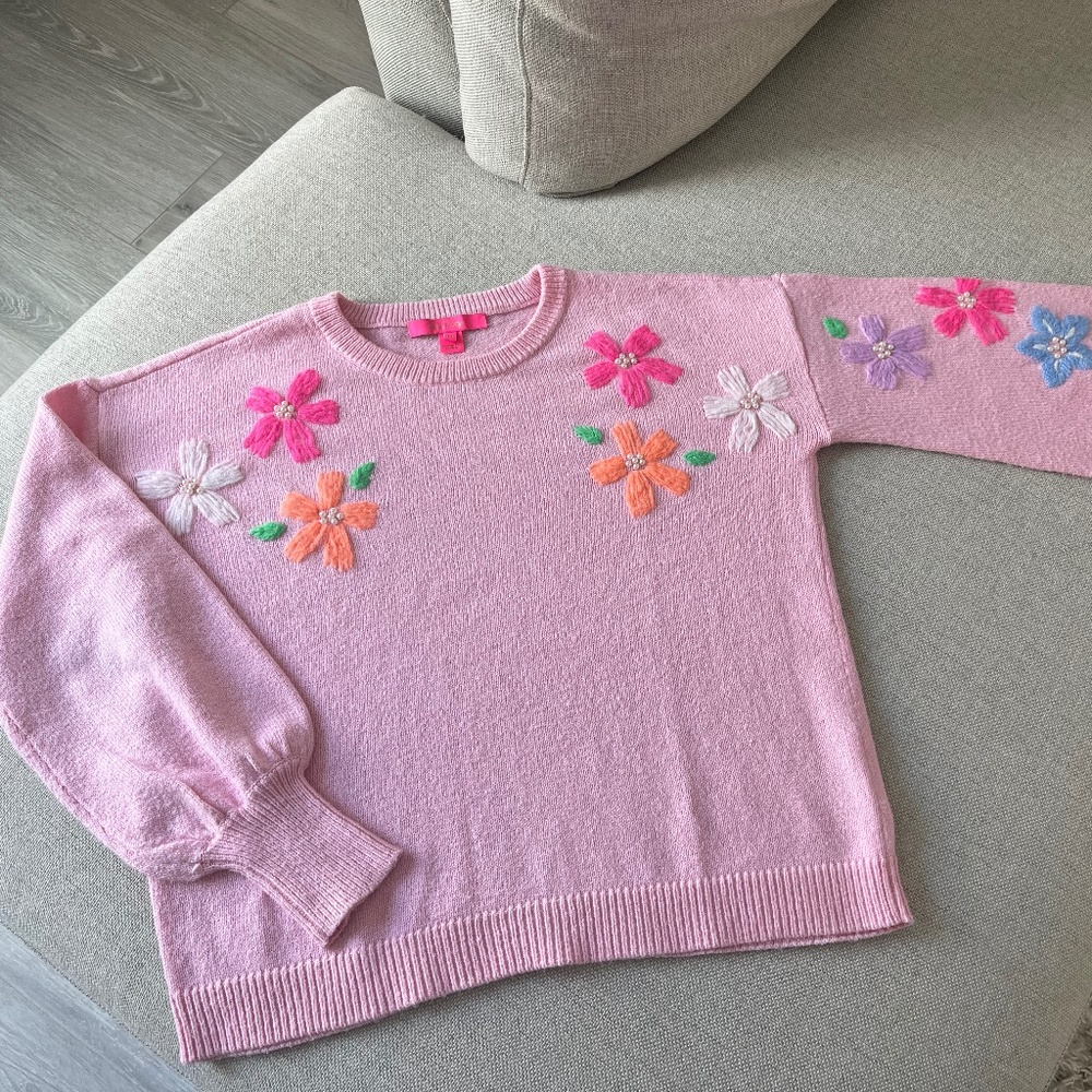 Lily Pulitzer Pink Floral Laletta Sweater, Size M